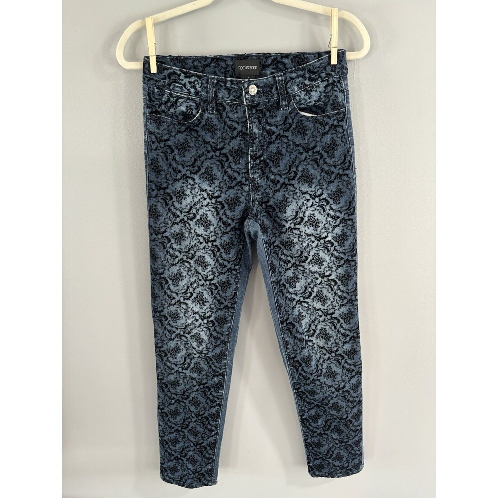 Focus 2000 Womens‎ Cut Off Skinny Jeans Paisley Velvet Accent Design Size 4
